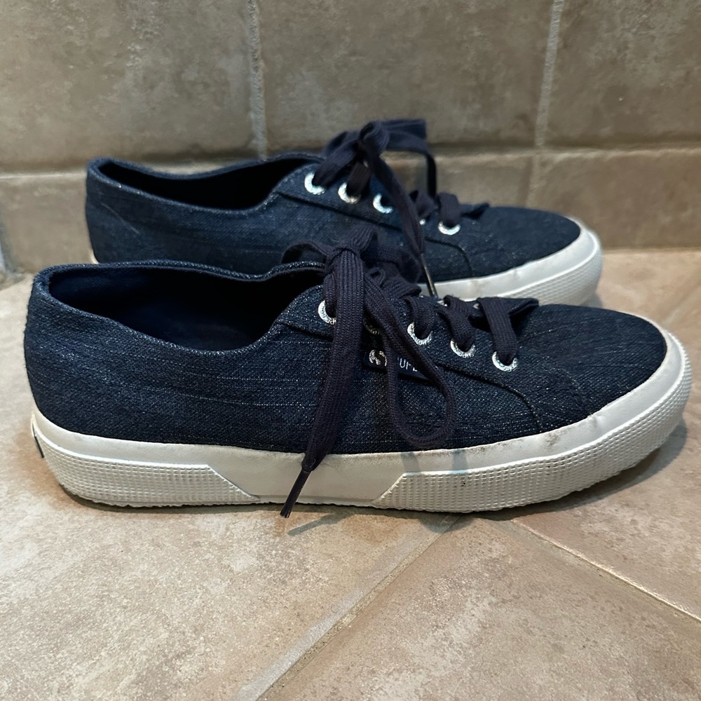 Superga COTU Classic Sneaker Size 7.5 / 38. Denim Navy Blue Sparkle Canvas
